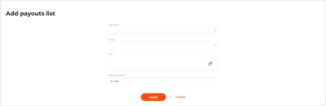The Add payouts list form