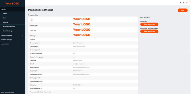 Страница вкладки “Настройки“ (часть 1 из 2)
