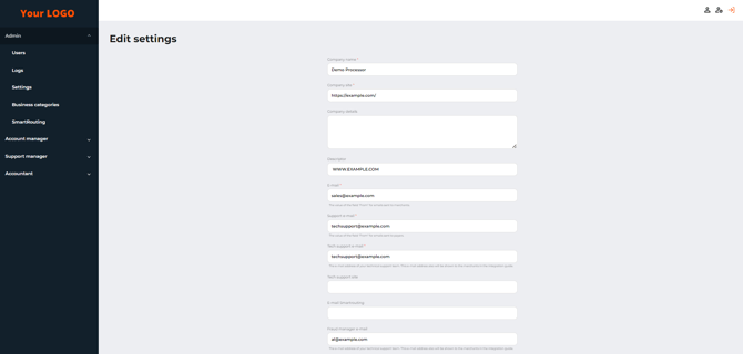 Форма редактирования настроек процессора (1 из 5)