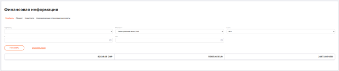 Вкладка “Прибыль” на странице “Финансы”