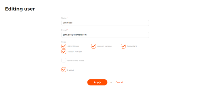 Страница редактирования данных пользователя