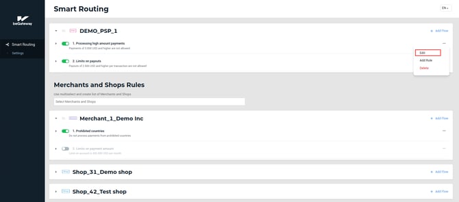 The Edit button in the flow menu