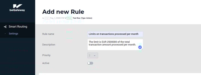 General settings for the sample rule