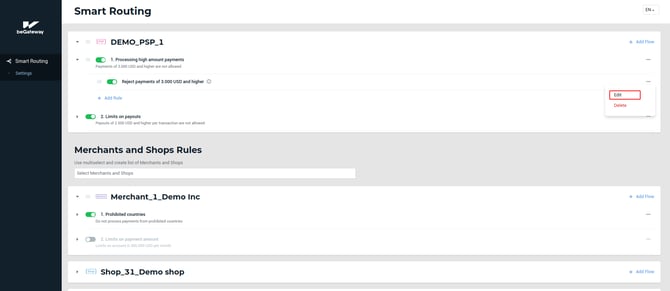 The Edit button in the rule menu