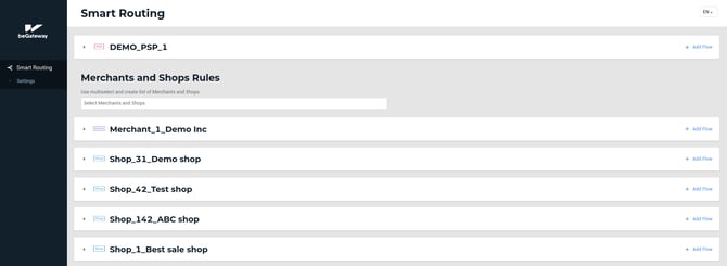 The Smart Routing tab window