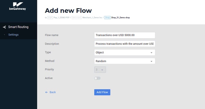 The sample flow parameters
