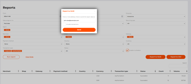 The pop-up window view where an email address is indicated