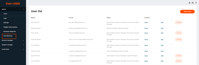 The Smart Routing tab in the Admin user back office of the payment processing system