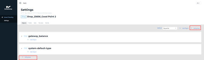 The +Add group button on the Objects tab