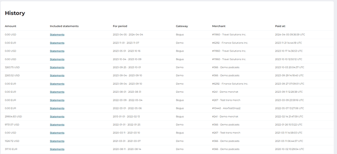 The Payout history page