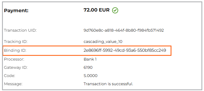 Binding ID on the transaction details page