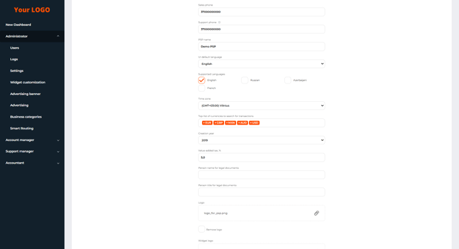 The Edit settings form (part 2 of 5)