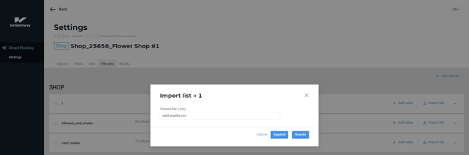 Import list modal window