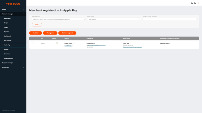 The Merchant registration in Apple Pay page in the Account Manager back office