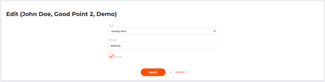 The form to edit the payout limit
