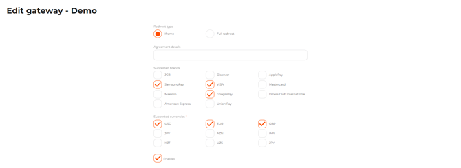 The Edit gateway page