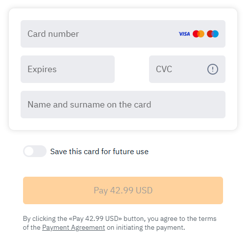 Payment initiation agreement on widget