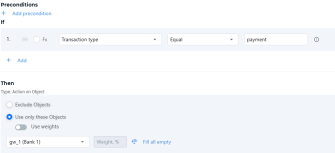Example of a simple rule in Smart Routing to use in the Object flow with the Sequential method to prioritize gateways for cascading payments